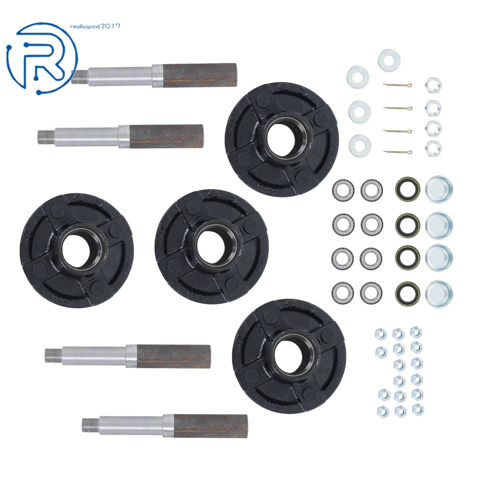 Trailer Axle Kit for 4 on 4" Bolt Idler Hub & 1" Round Spindle (2 Sets)