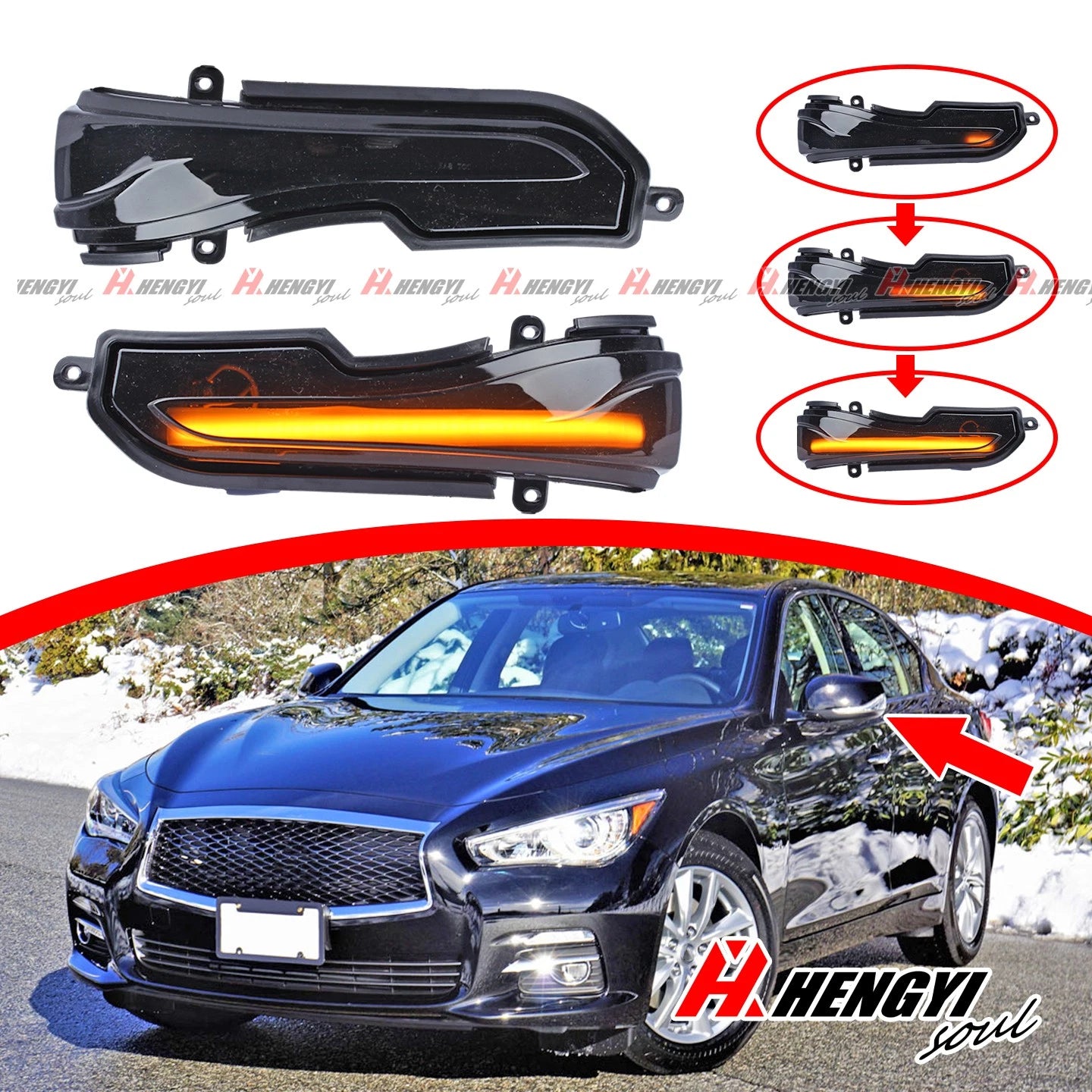Side Mirror Turn Signal Light Smoke Sequential LED for Infiniti Q50 QX50 (2016–2018)