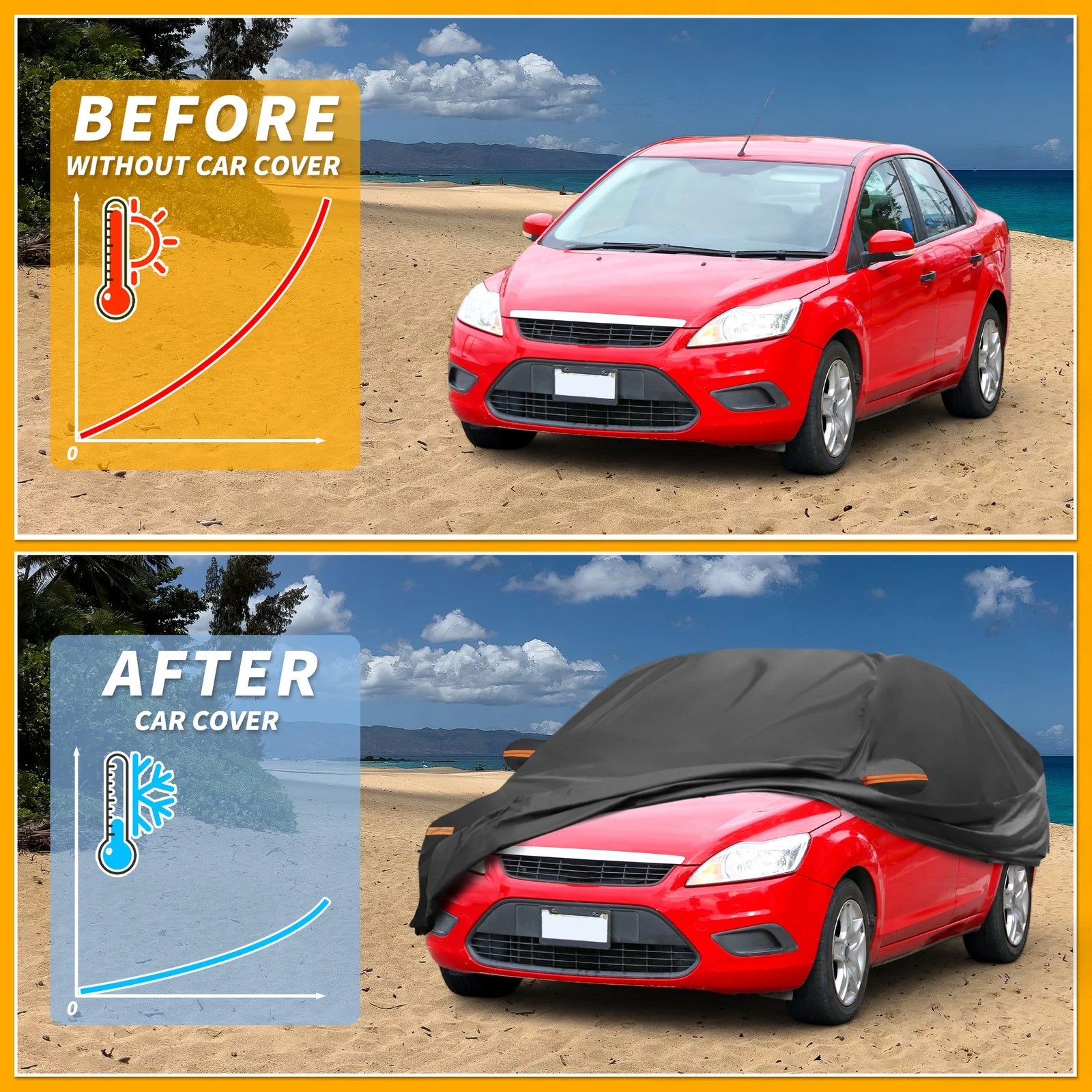 Car Cover Waterproof for Ford Focus Sedan (Black, Aluminum Film)