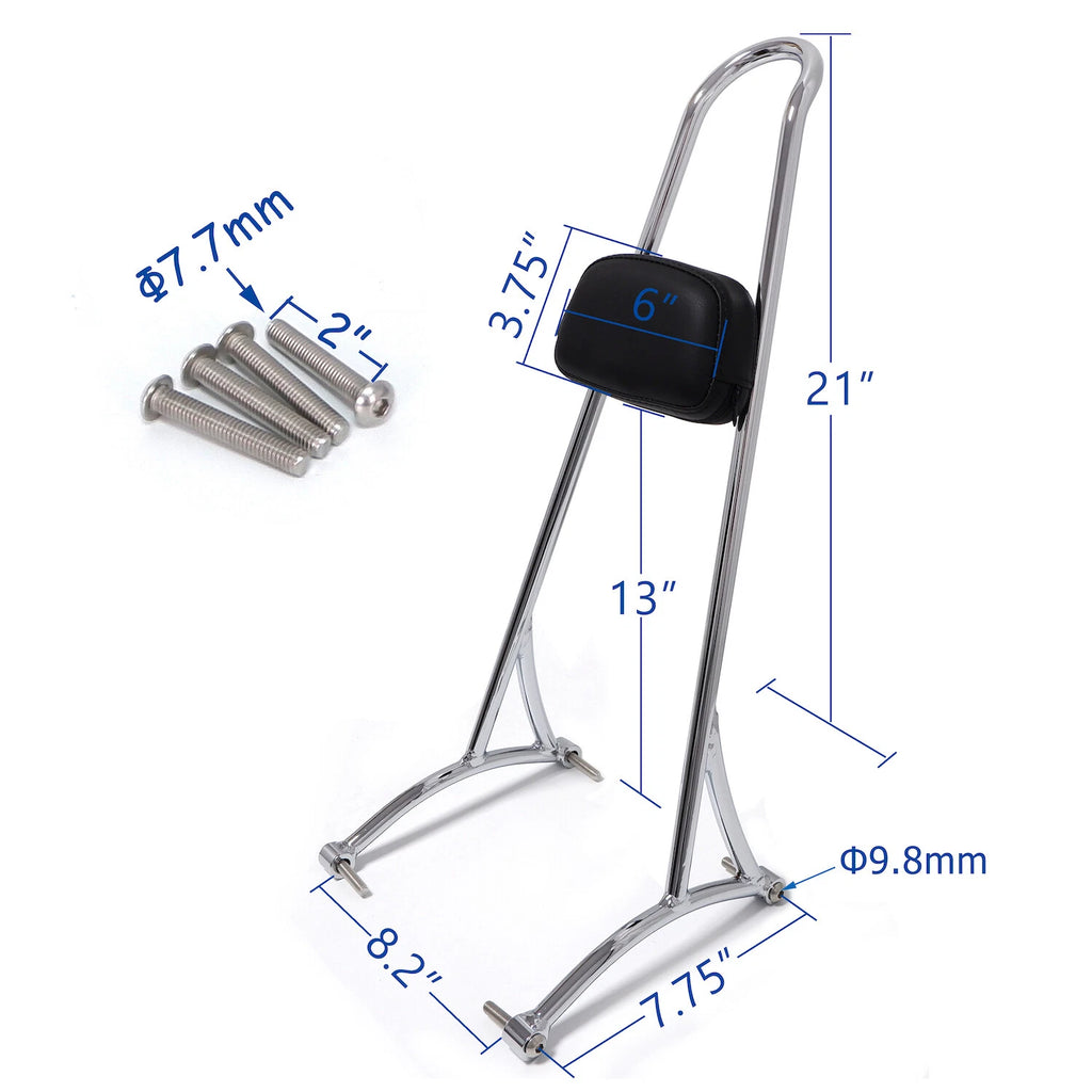 20" Chrome Sissy Bar Backrest Pad for Harley Sportster XL 883 1200 (1996–2003)