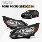 Halogen Headlights for Ford Focus (2012–2014) Left + Right Pair, Black