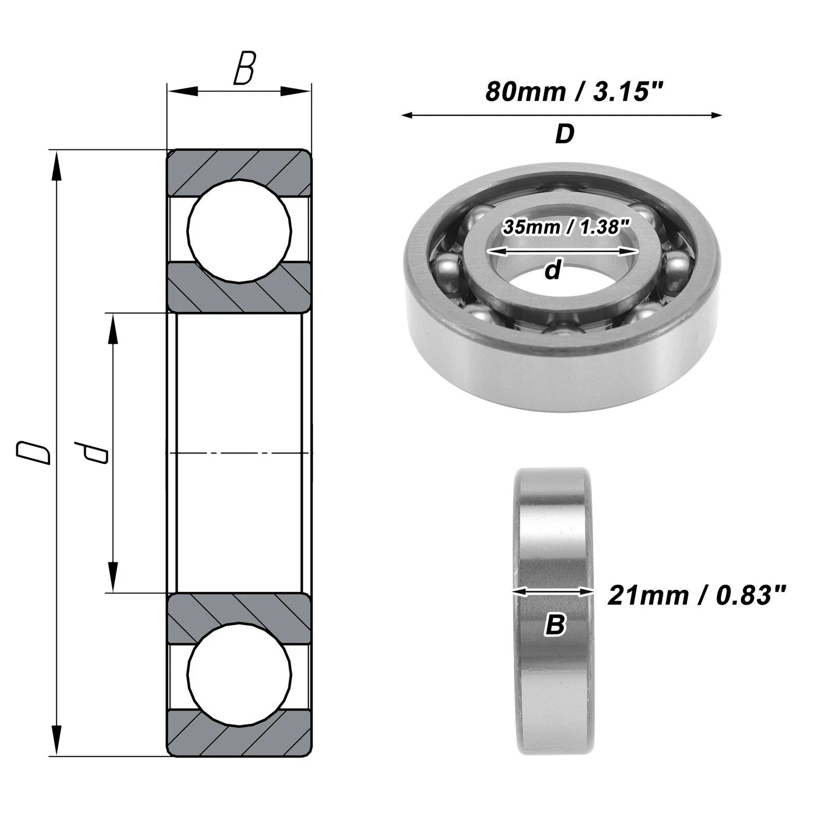 6307 Deep Groove Ball Bearing for Scooter Skateboard Wheel (35x80x21mm)