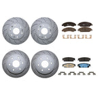 Front Rear Brake Kit with Drilled Discs & TRW Pro Metallic Pads for Cadillac Chevy GMC