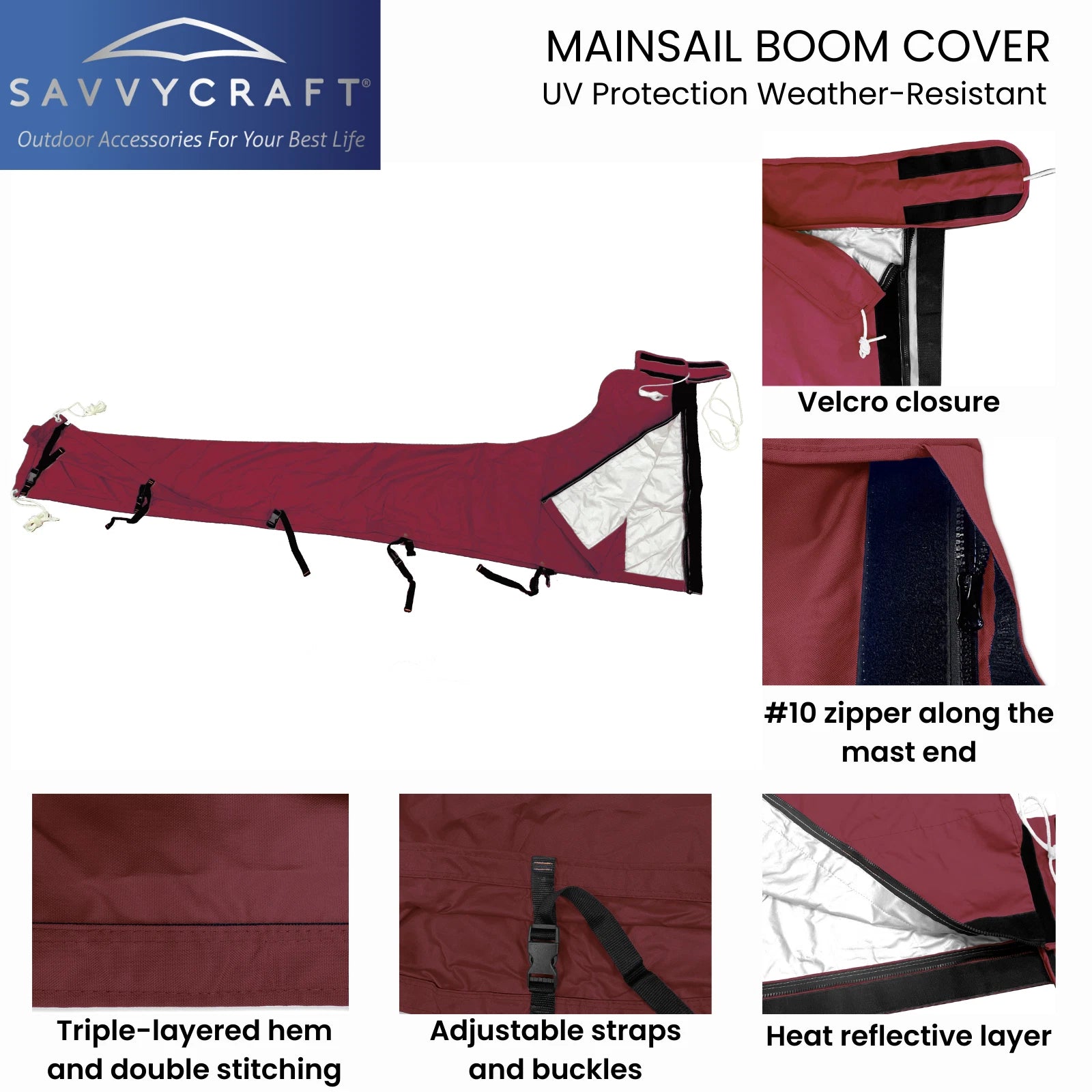 600D Sailboat Mainsail Boom Cover Waterproof Tear Resistant