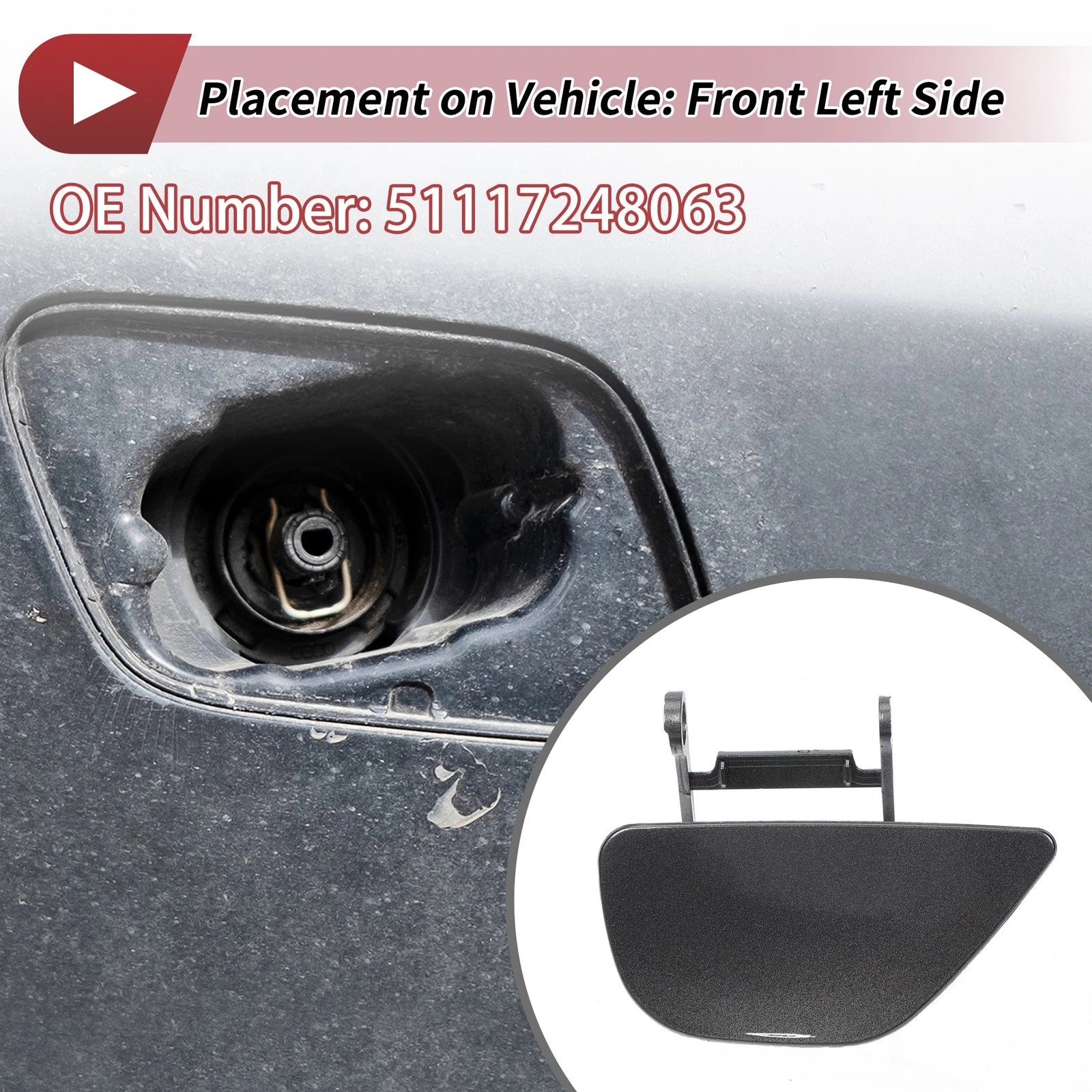 Front Left Washer Nozzle Cover Cap No. 51117248063 for BMW 535i GT (2010–2017) Gray