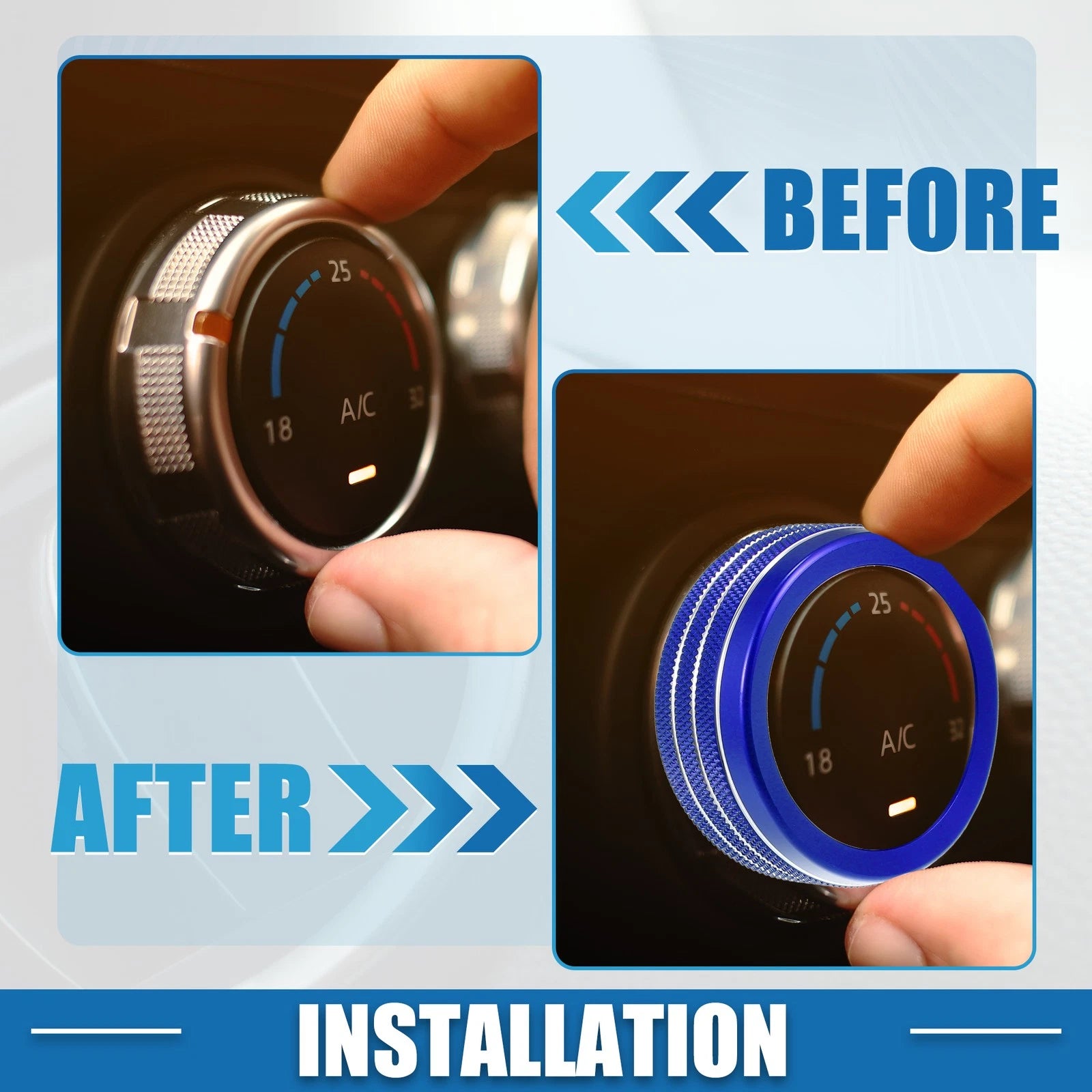 Set of 3 AC Radio Switch Knob Cover Decals for Dodge Durango (2014–2020) Blue