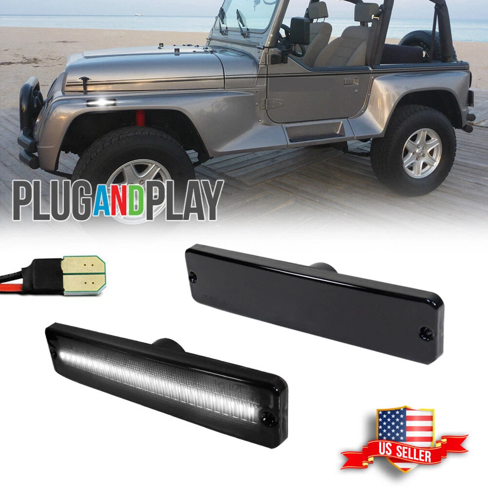2X Smoke Lens LED Front Bumper Side Marker Lights for Jeep Wrangler (1987–1995)