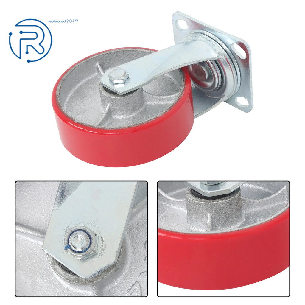 Set of 4 Heavy Duty Red Tilt Casters 6"×2" 4800 lb Capacity