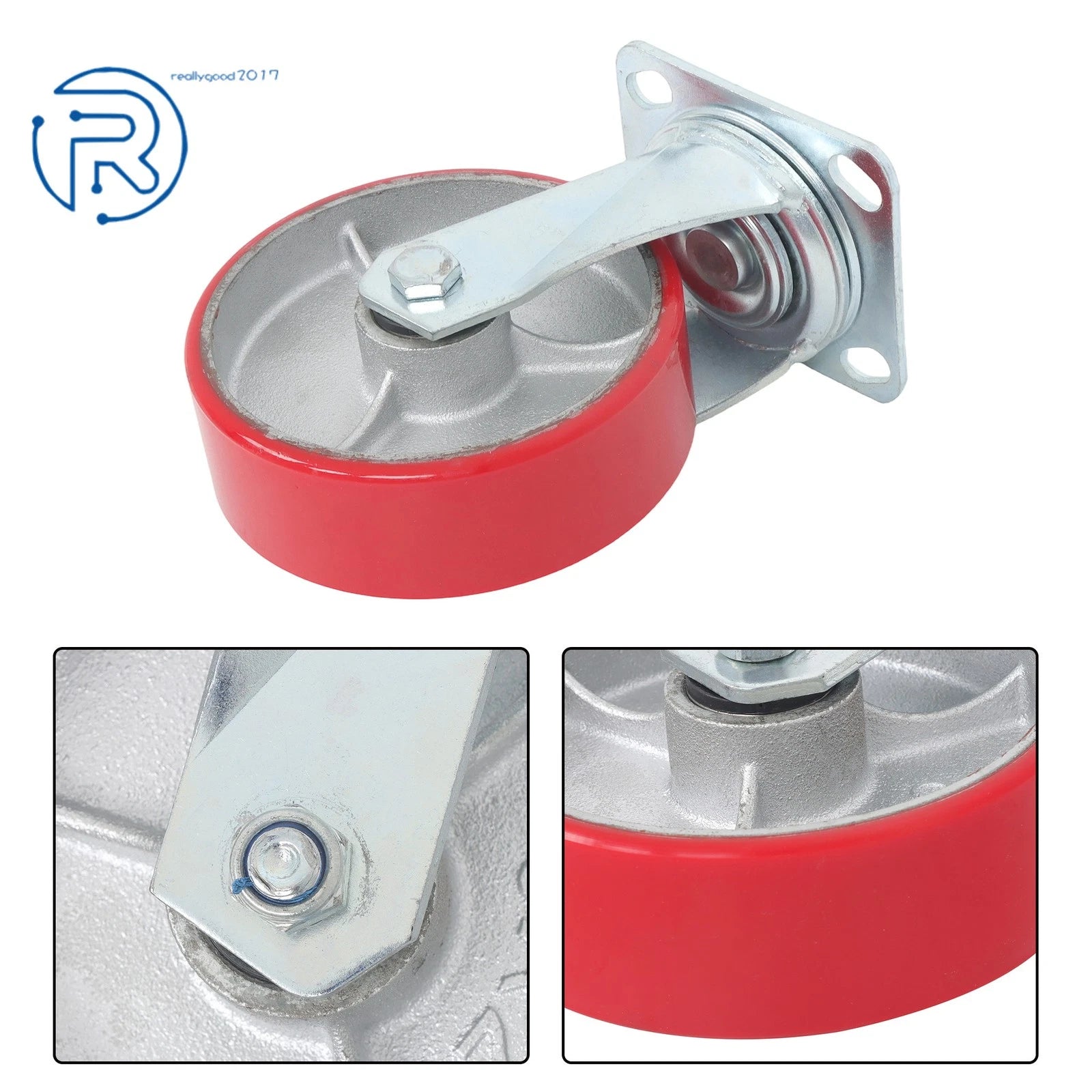 Set of 4 Heavy Duty Red Tilt Casters 6"×2" 4800 lb Capacity