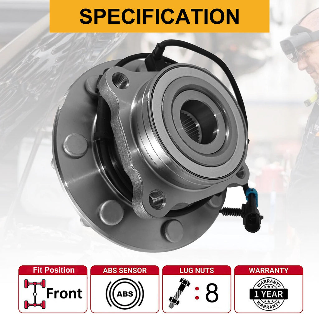 8 Lug Front Wheel Bearing and Hub for Chevrolet Silverado GMC Sierra 2500 HD (2001–2010)