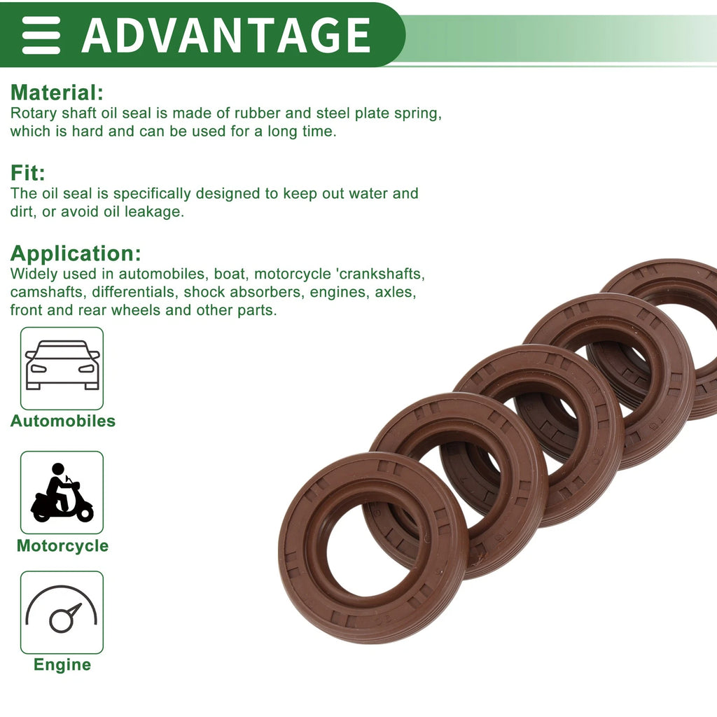 Set of 5 Oil Seals FKM Rubber 20x35x7mm for Various Applications