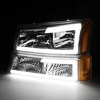 Chrome Amber LED DRL Headlights + Mounting Brackets for Avalanche Silverado (2003–2007)