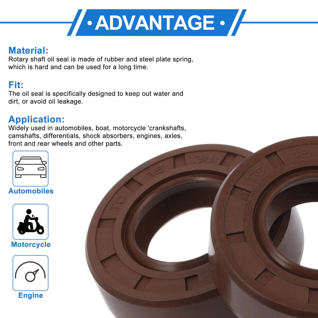 Set of 2 Oil Seal Rotary Shaft Seal FKM Rubber 18x35x10mm for Various Models