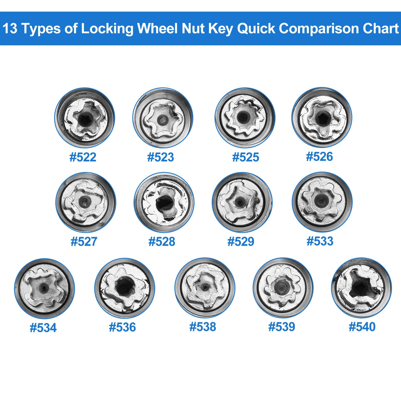Set of 4 Wheel Lock Lug Nuts for VW (with Antitheft Removal Key)