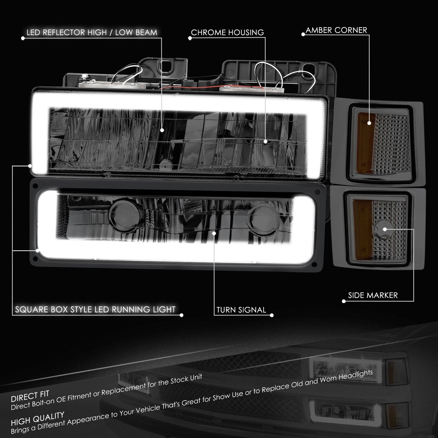 LED DRL Headlight + Bumper Signal + Corner Lamps for Chevy C/K (1994–2000)