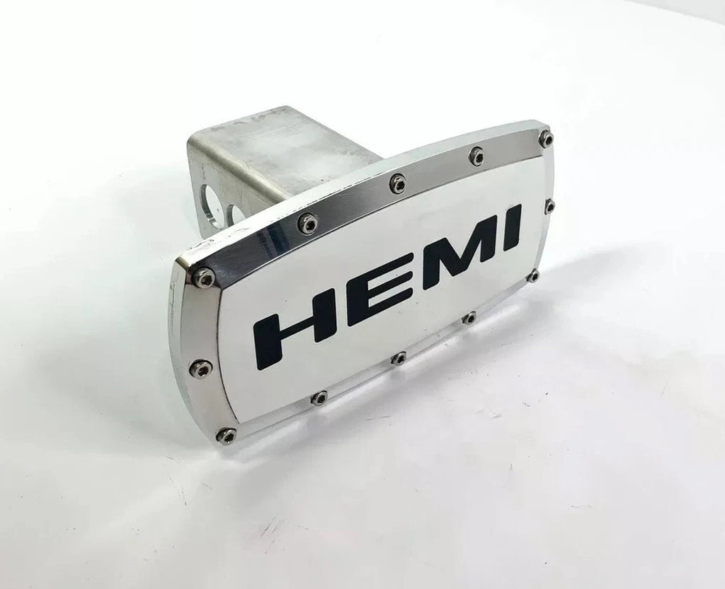 Tow Hitch Cover Plug with Chrome Black Script Logo for Dodge Hemi (2005–2010)