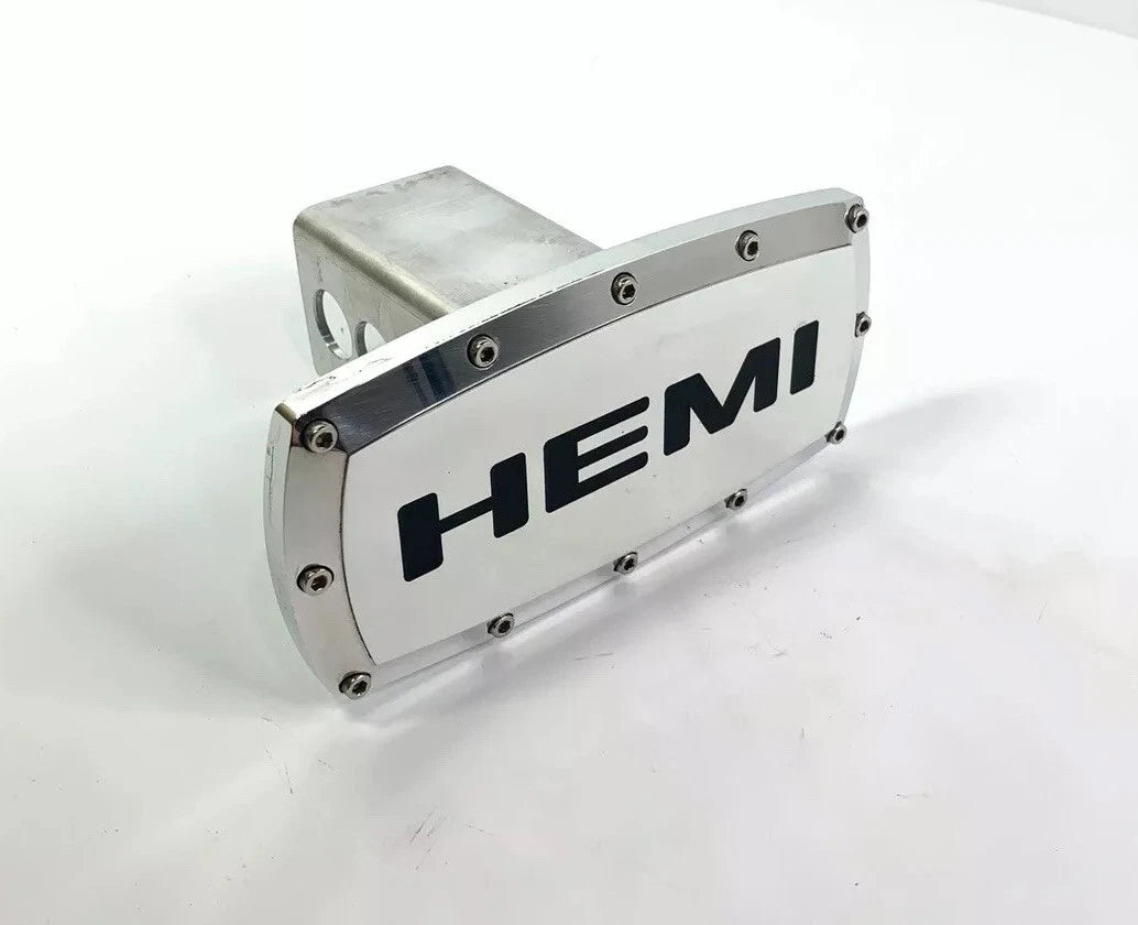 Tow Hitch Cover Plug with Chrome Black Script Logo for Dodge Hemi (2005–2010)
