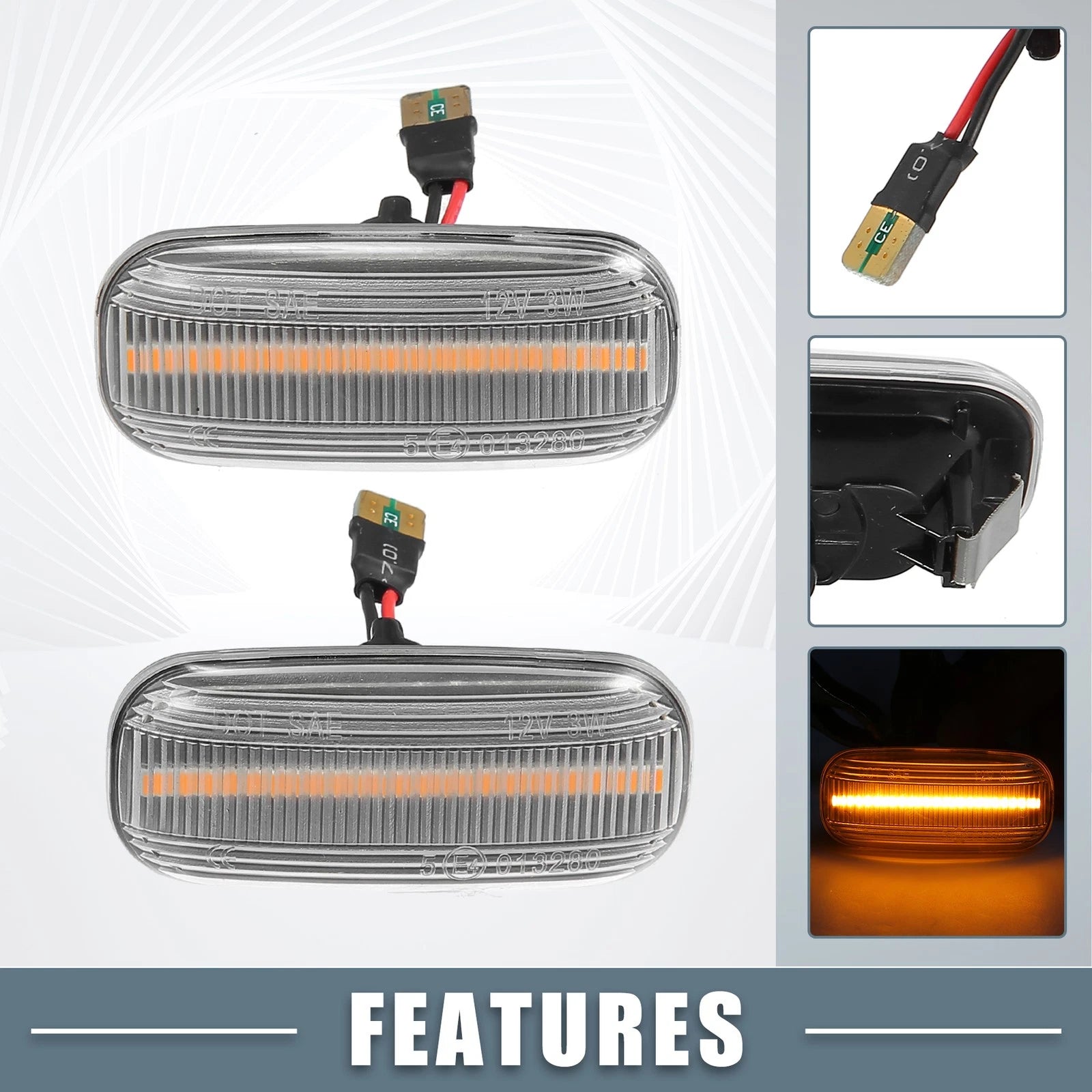 2X Clear Lens LED Side Marker Amber Light 8E0949127 for Audi A4 (2002–2009)