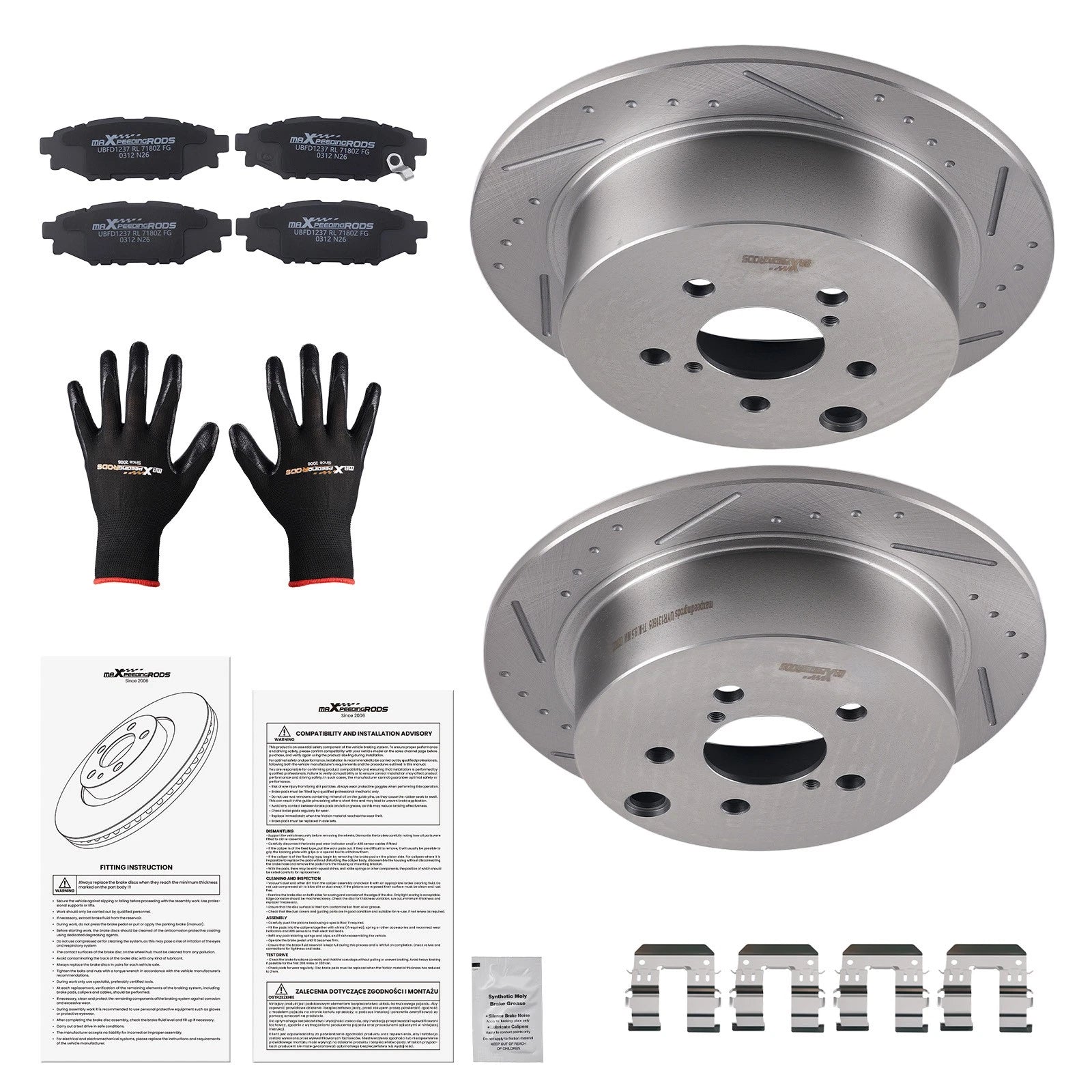 Rear Drilled Slotted Brake Rotors and Pads for Subaru Forester (2014–2018)