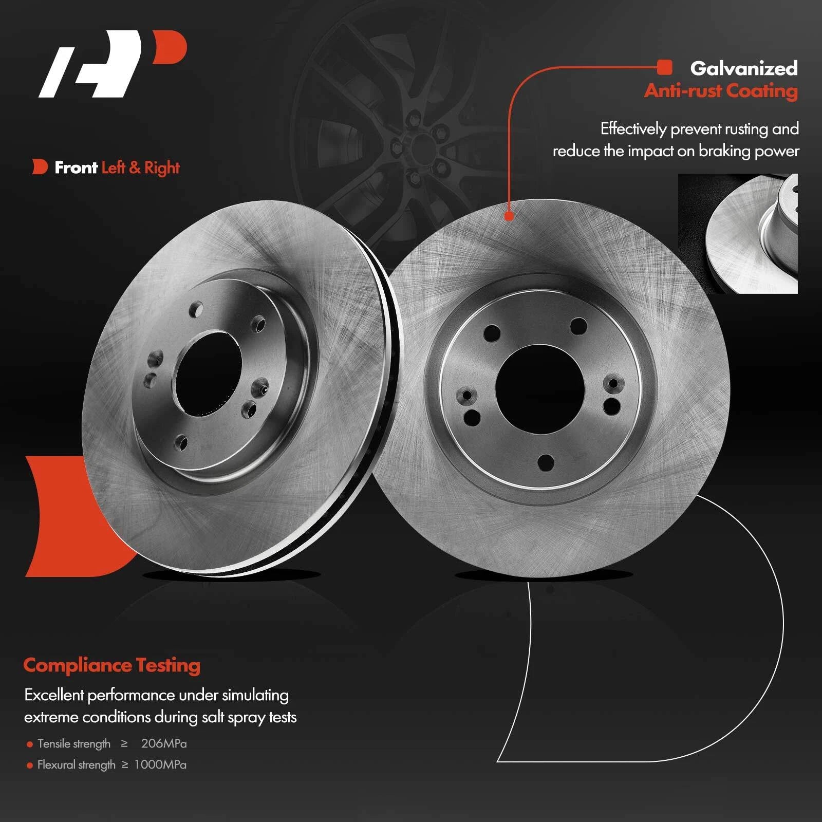 Set of 2 Front Brake Rotors and Pads for Kia Optima Hyundai Sonata