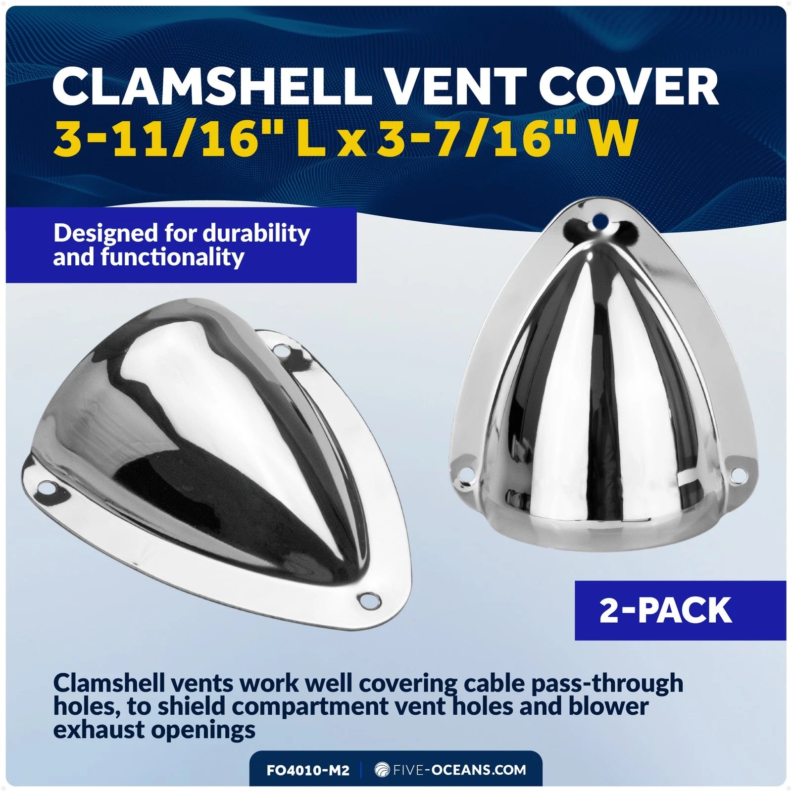 2X Stainless Steel Clamshell Vent Cover Base for