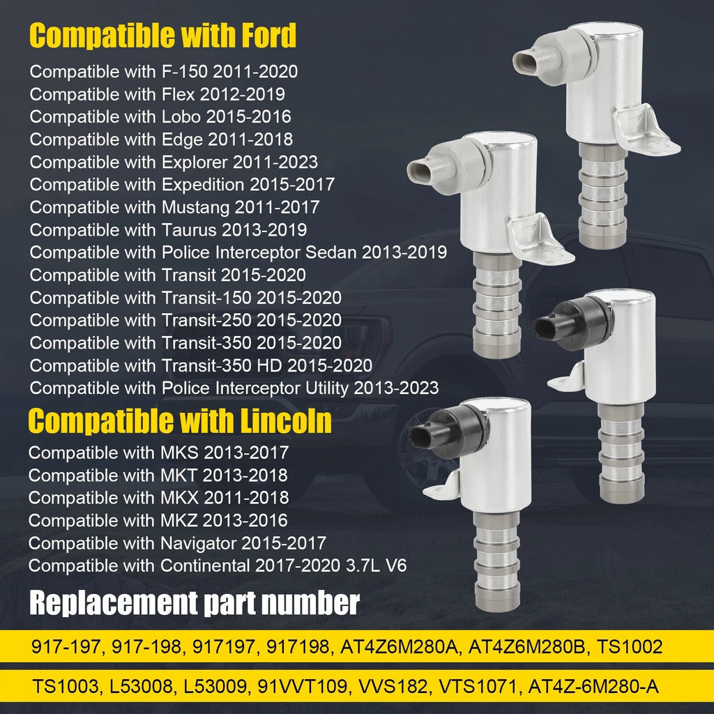Set of 4 Variable Valve Timing Solenoids for Ford F-150, Explorer (2011-2017)