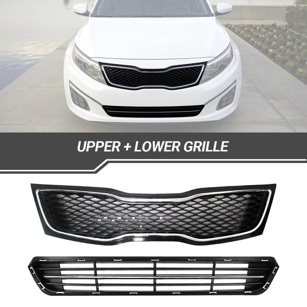 Front Bumper Upper & Lower Radiator Grille Chrome for Kia Optima (2014–2015)