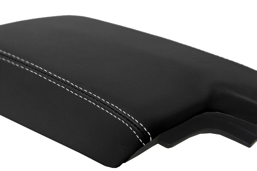 Leather Console Lid Armrest Cover for Subaru Crosstrek (2018–2020) Black White Stitch