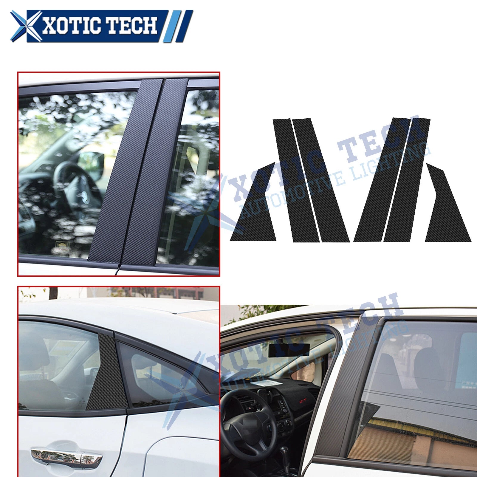 Carbon Fiber Pattern Vinyl Pillar Post Stickers for Honda Civic 2016–2021