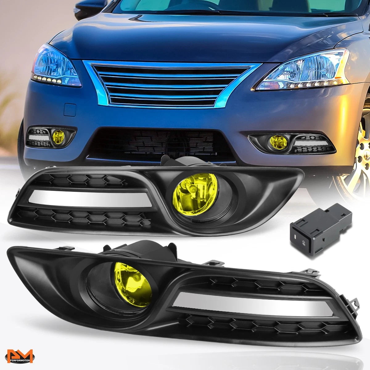 Set of 2 Amber Lens Fog Lights with Switch for Nissan Sentra (2013–2016)