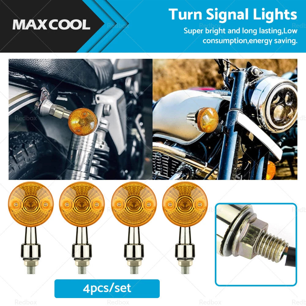 Set of 4 Chrome Motorcycle Turn Signal Lights Amber Indicators for Harley (2002–)