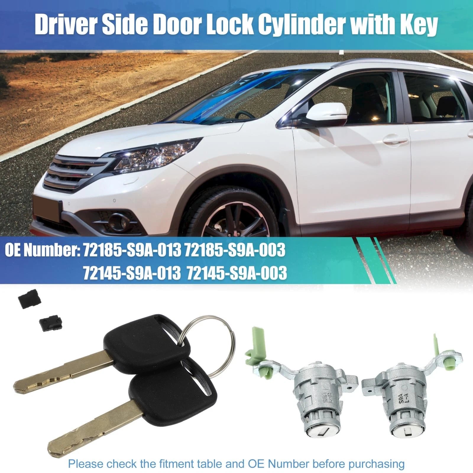 Pair Door Lock Cylinder w/ Keys for Honda CR-V (2003–2006) 72185-S9A-013 72145-S9A-003