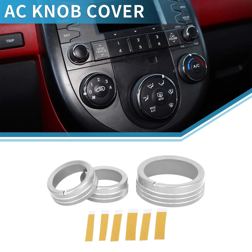 Set of 3 AC Climate Heater Switch Knob Cover Rings for Kia Soul (2009–2013) Silver Tone