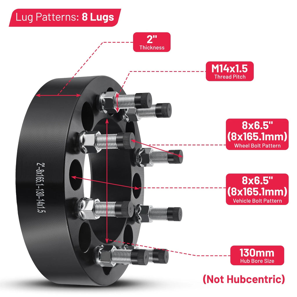 2PC 2" Wheel Spacers 8x6.5 14x1.5 for GMC Sierra 1500 HD (2001–2006)