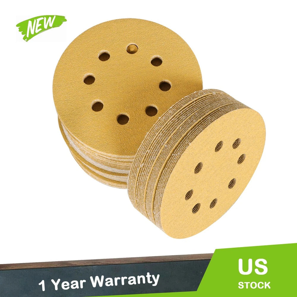 Set of 100 Hook-and-Loop Sanding Discs 5 Inch 100 Grit