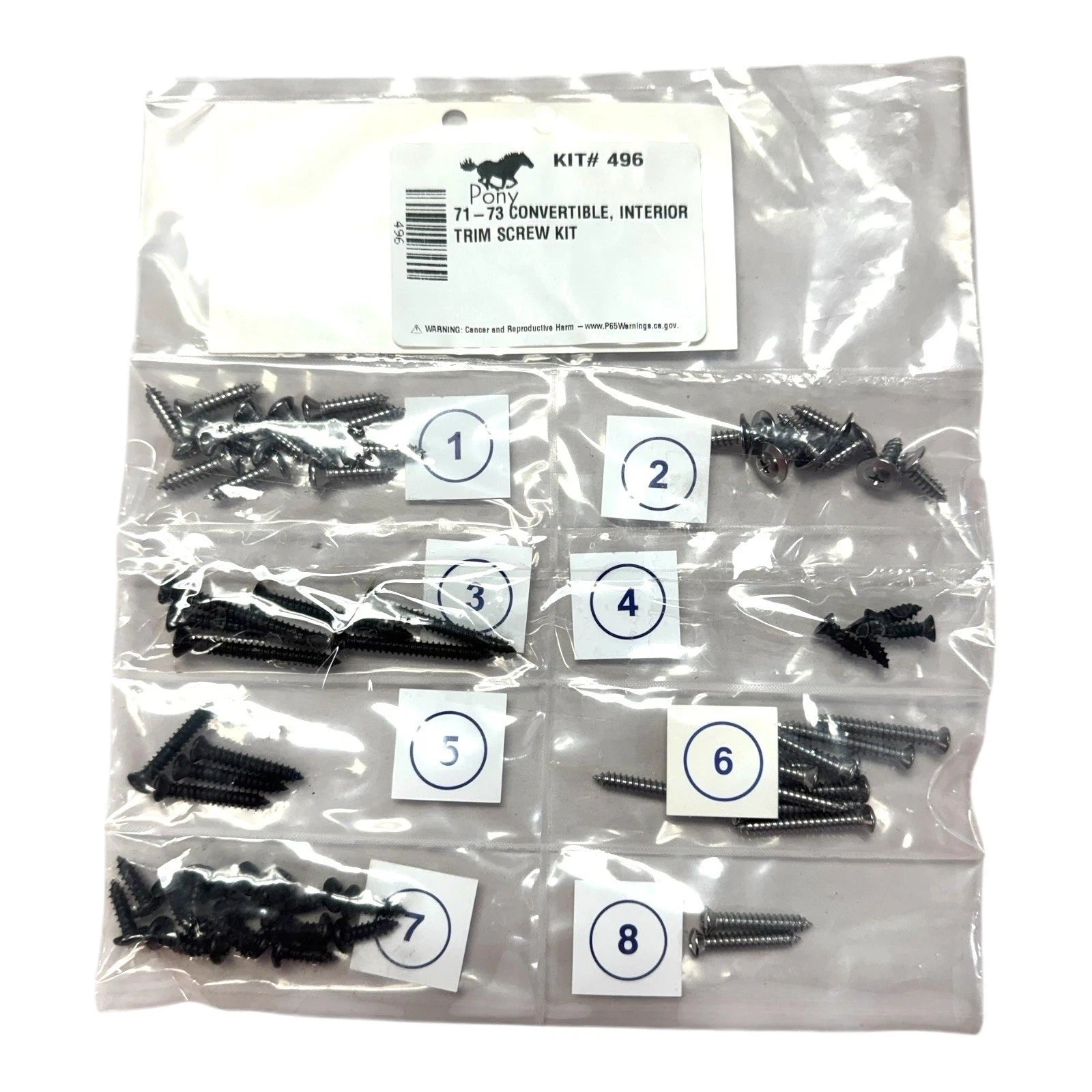 Interior Trim Screw Hardware Kit for 1971-1973 Ford Mustang Convertible