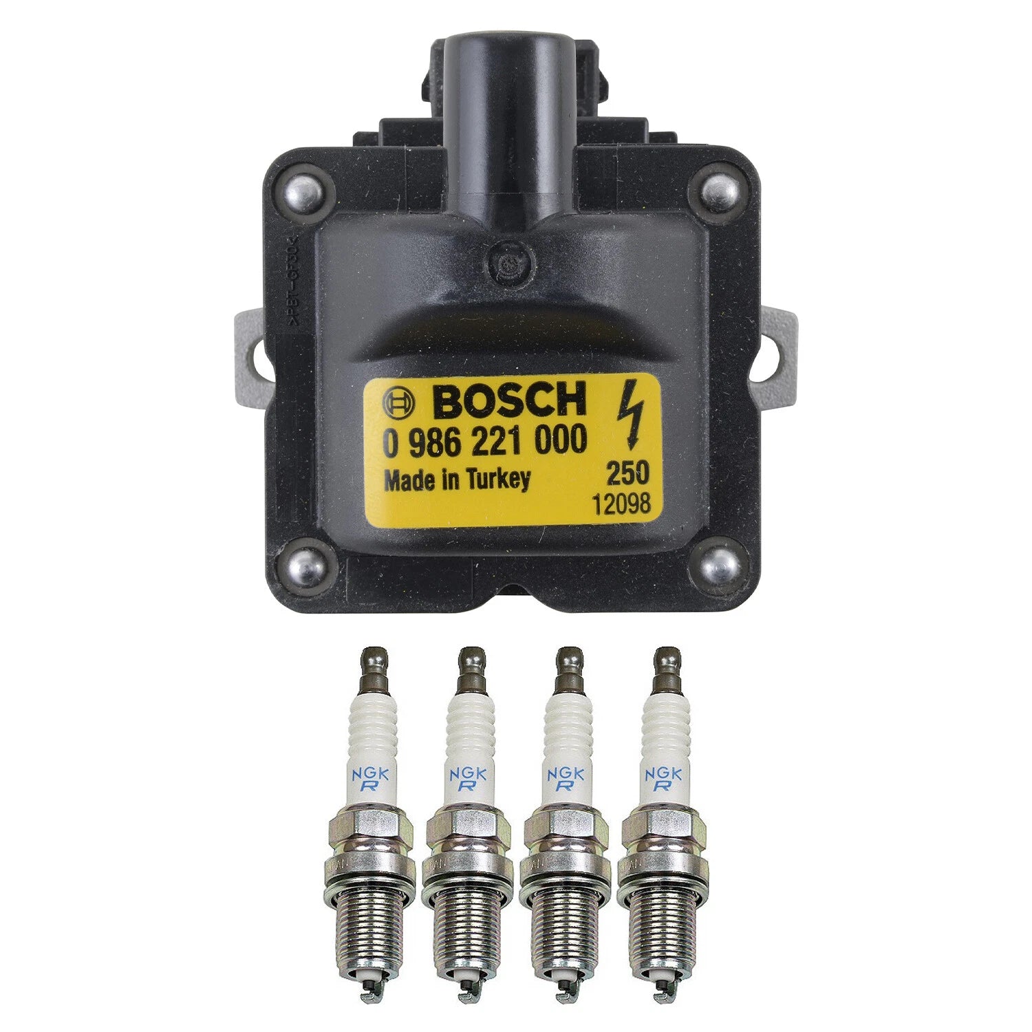 Set of 4 Bosch Ignition Coils & NGK Spark Plugs for Corolla Golf Jetta (2000–2023)