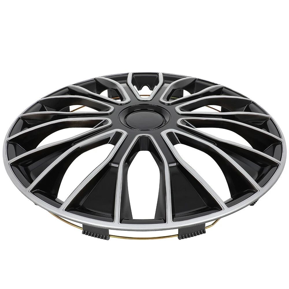Set of 4 Wheel Hub Caps for All Makes Models (15") Black & Silver