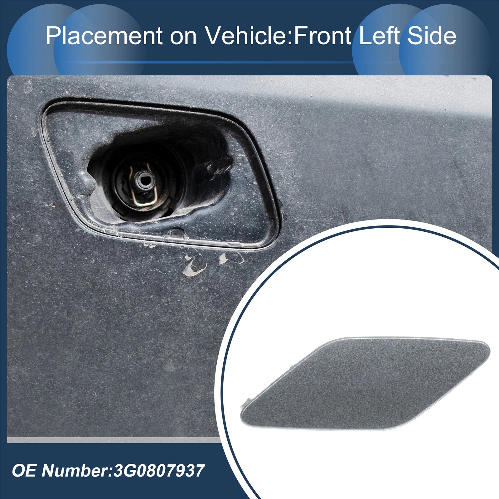 Front Left Washer Nozzle Cover Cap for Volkswagen Passat B8 (2015–2022) Grey
