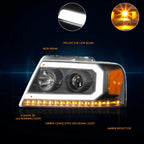 LED DRL Sequential Turn Signal Projector Headlights for F150 (2004–2008)