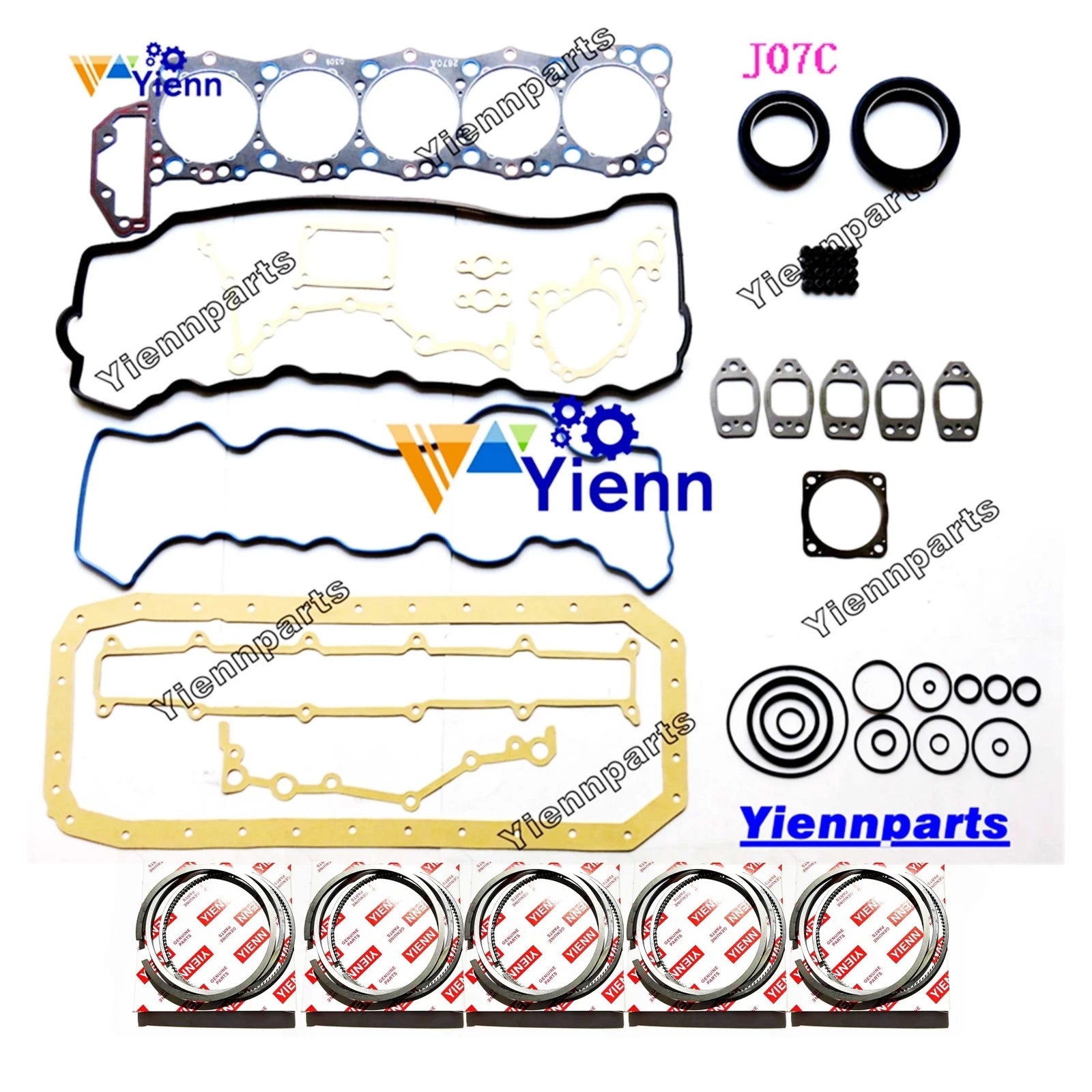 Engine Overhaul Gasket Kit & Piston Ring Set for Hino J07C J07CT