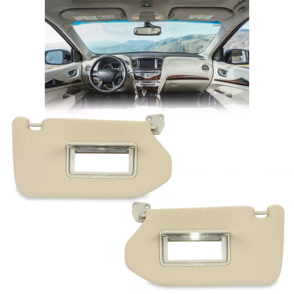 Pair Sun Visors for Nissan Pathfinder (2013–2018) / Infiniti QX60 (2014–2017) W/Lamp