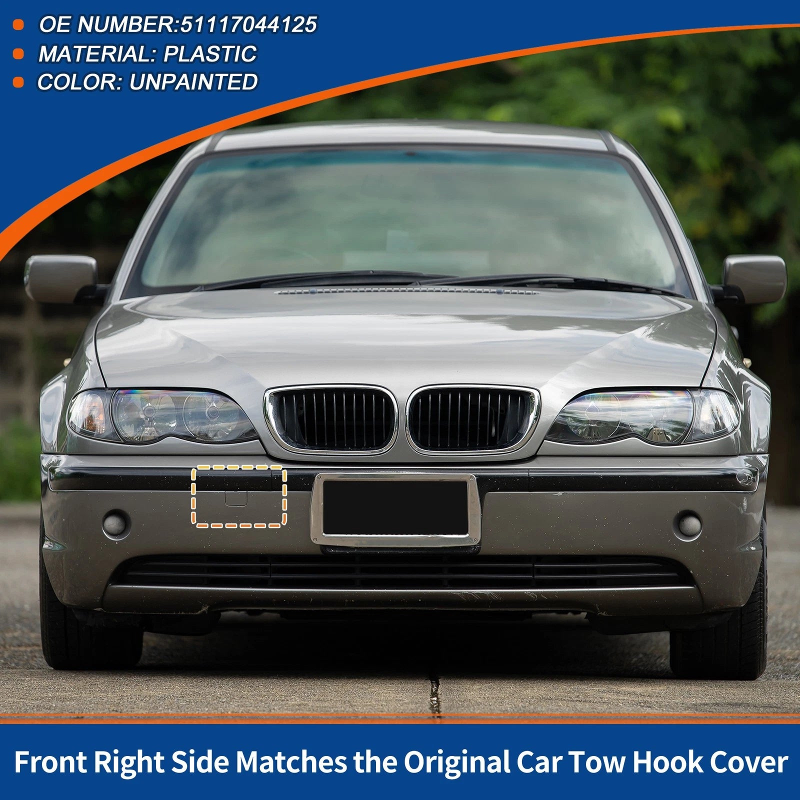 Tow Hook Cover for BMW 3 E46 (2001–2005) No. 51117044125 Unpainted