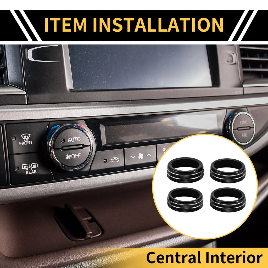 Set of 4 Air Conditioner Heater Switch Knob Cover Rings for Toyota Tacoma (2020–2023) Black