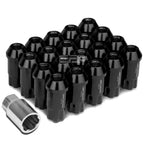 20x Open End M12x1.5 50mm Tall Black Aluminum Lug Nuts + Lock Key