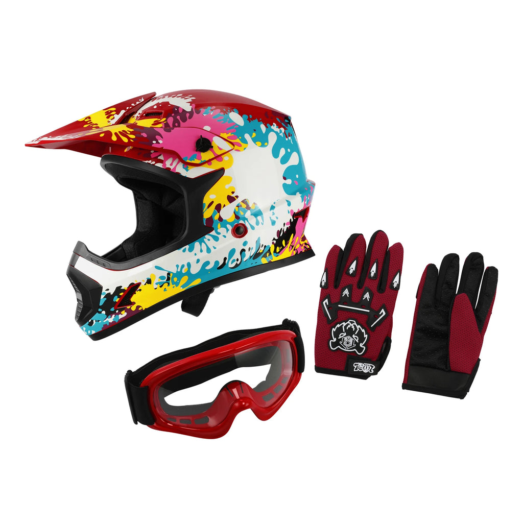 Youth Full Face Motocross Helmet for Kids (S/M/L/XL) with Goggles & Gloves