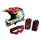 Youth Full Face Motocross Helmet for Kids (S/M/L/XL) with Goggles & Gloves
