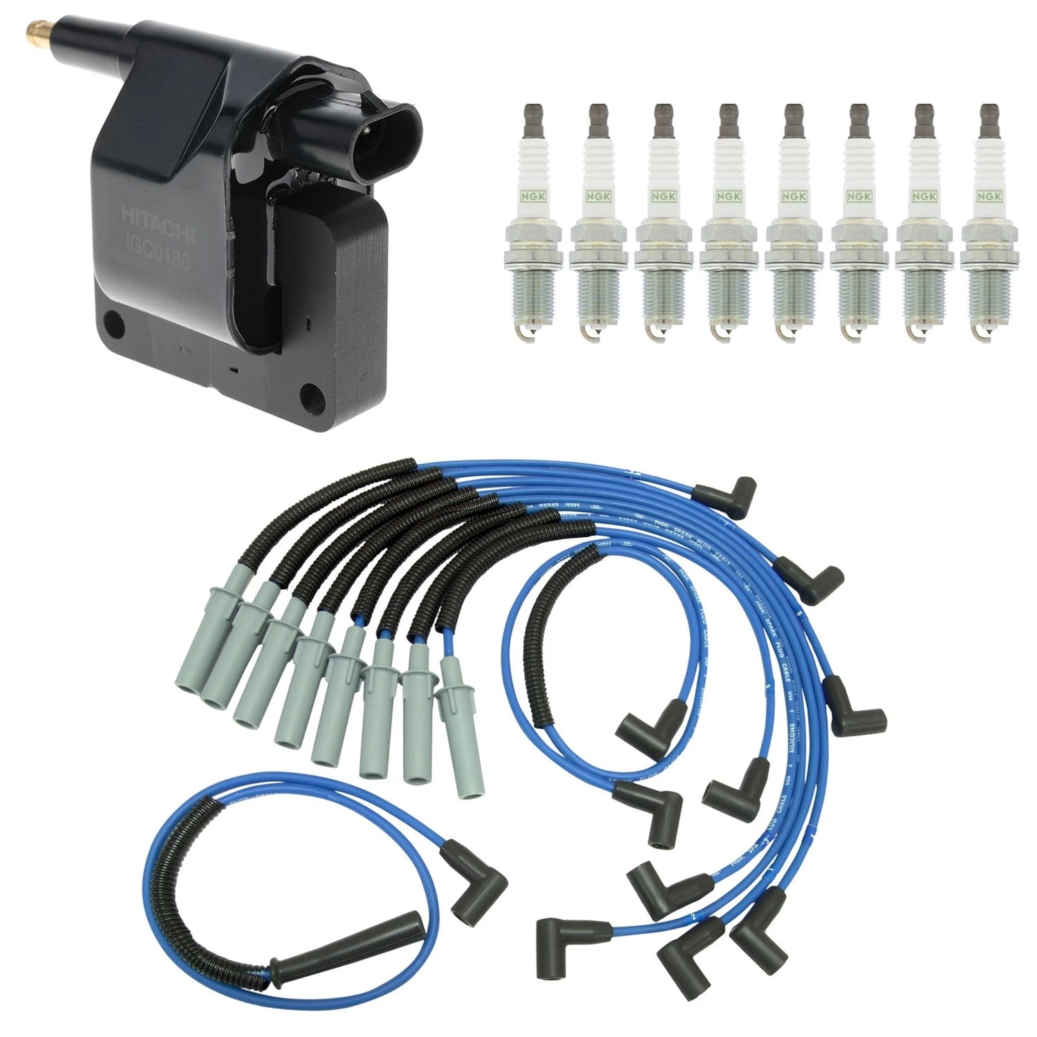 Set of 8 Hitachi Ignition Coils & NGK G-Power Spark Plugs for Ram 1500 (2002–2008)