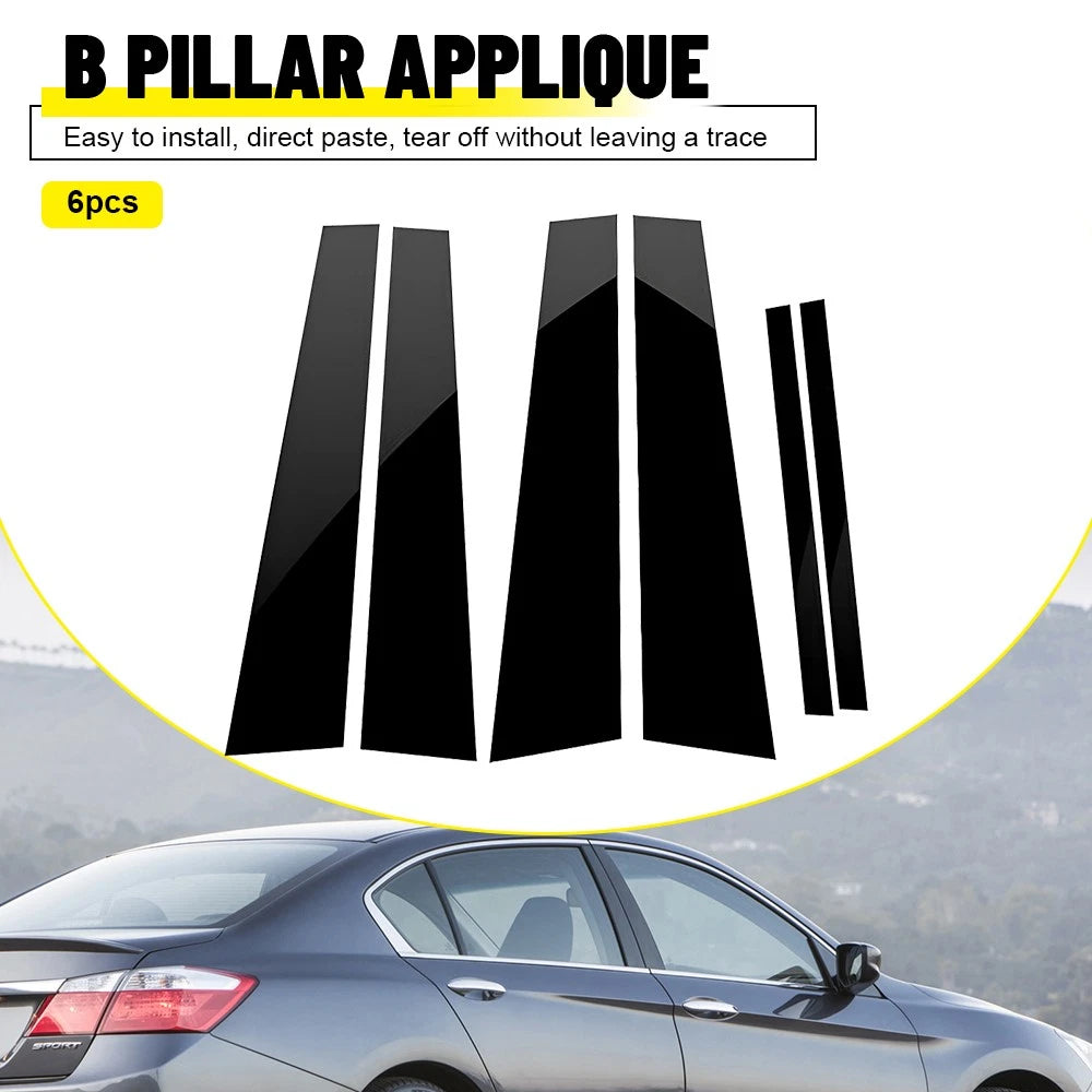 6X Black Window Pillar Post Covers Trim for Honda Accord 4DR (2008–2012)