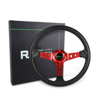 14" Deep Dish Racing Steering Wheel for Universal Fit (Aluminum, Red)